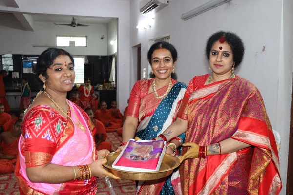 Nandamuri Mohana Roopa And Nandamuri Seemanthini Distribute Clothes At Sri Maha Subrahmanya Veda Vedanga Vidyapeetham