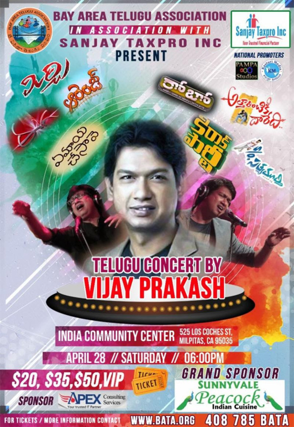 Telugu Concert by  Vijay Prakash on April 28