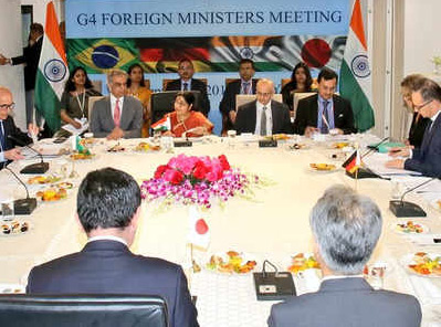జీ-4 దేశాల సమావేశంలో పాల్గొన్న సుష్మ స్వరాజ్