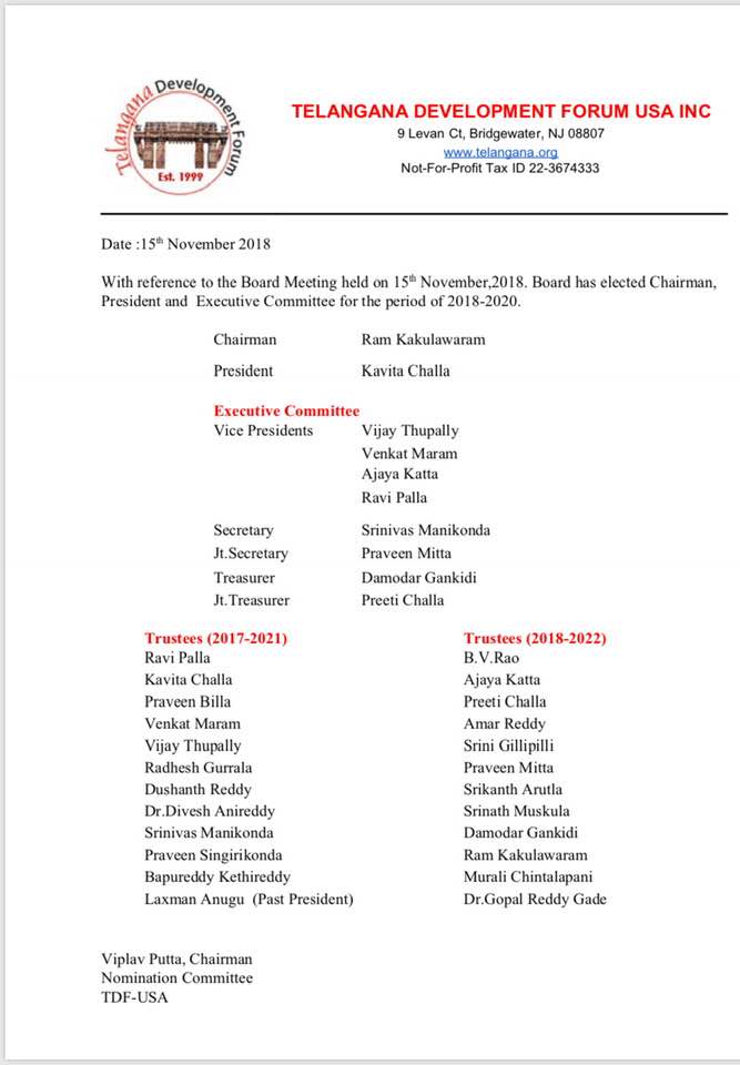 TDF New Executive Committee for the Period of 2018-20