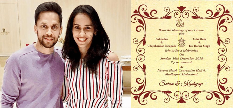 సైనా, కశ్యప్ పెళ్లి ప్రతిక ఇదేనా?