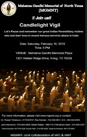 Tribute to fallen soldiers at Gandhi Memorial on Feb 16 in Dallas