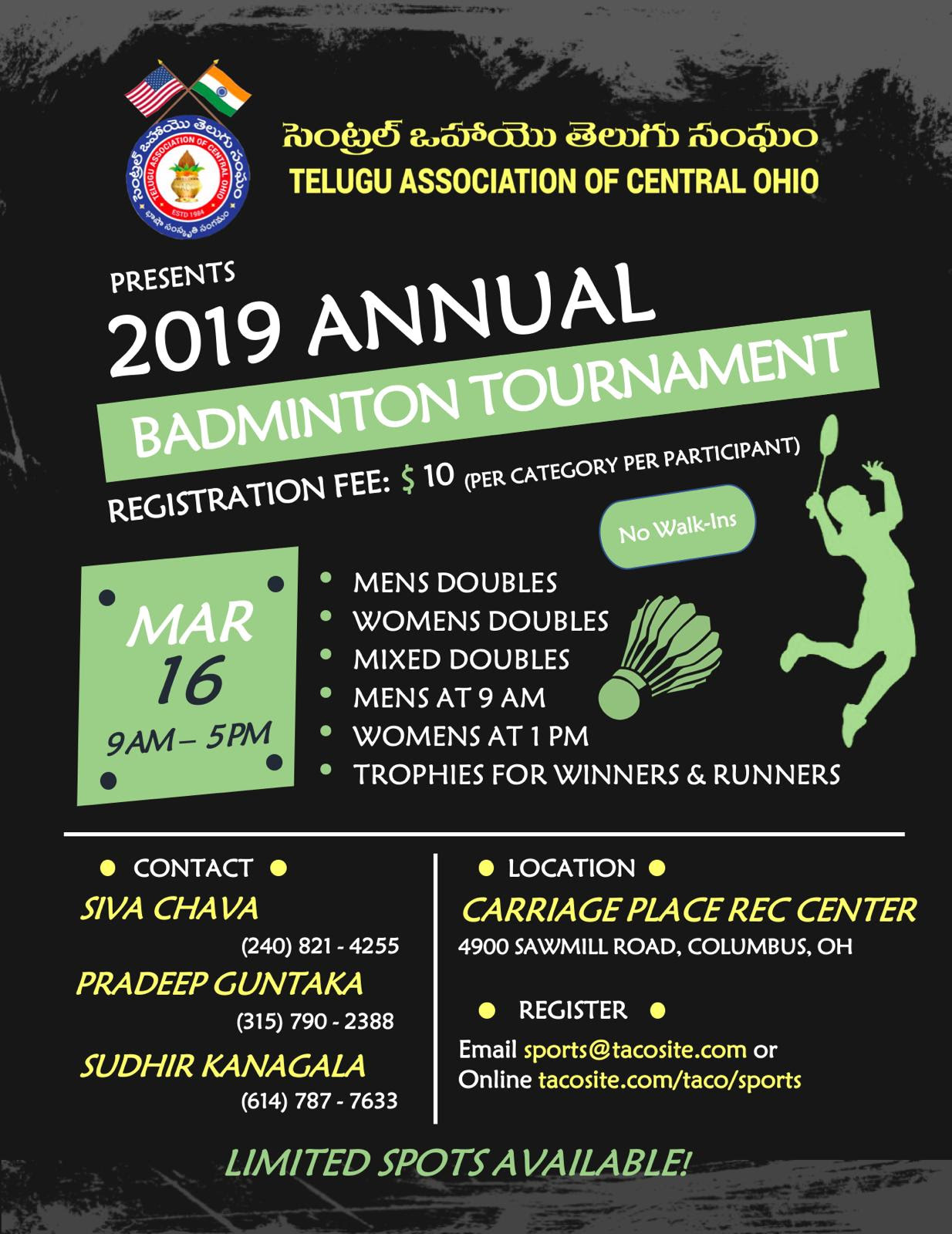 TACO Annual Badminton Tournament on 16th Mar 2019