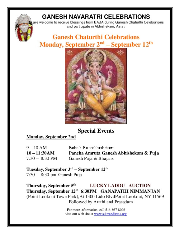 Ganesh Chaturthi Celebrations from Sept 2 to Sept 12th Ganesh Chaturthi Celebrations From Sept 2 To Sept 12th