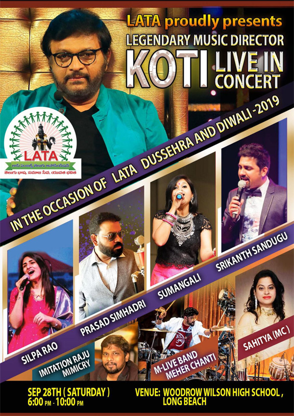 Music Director Koti Live in Concert on 28th Sept 2019