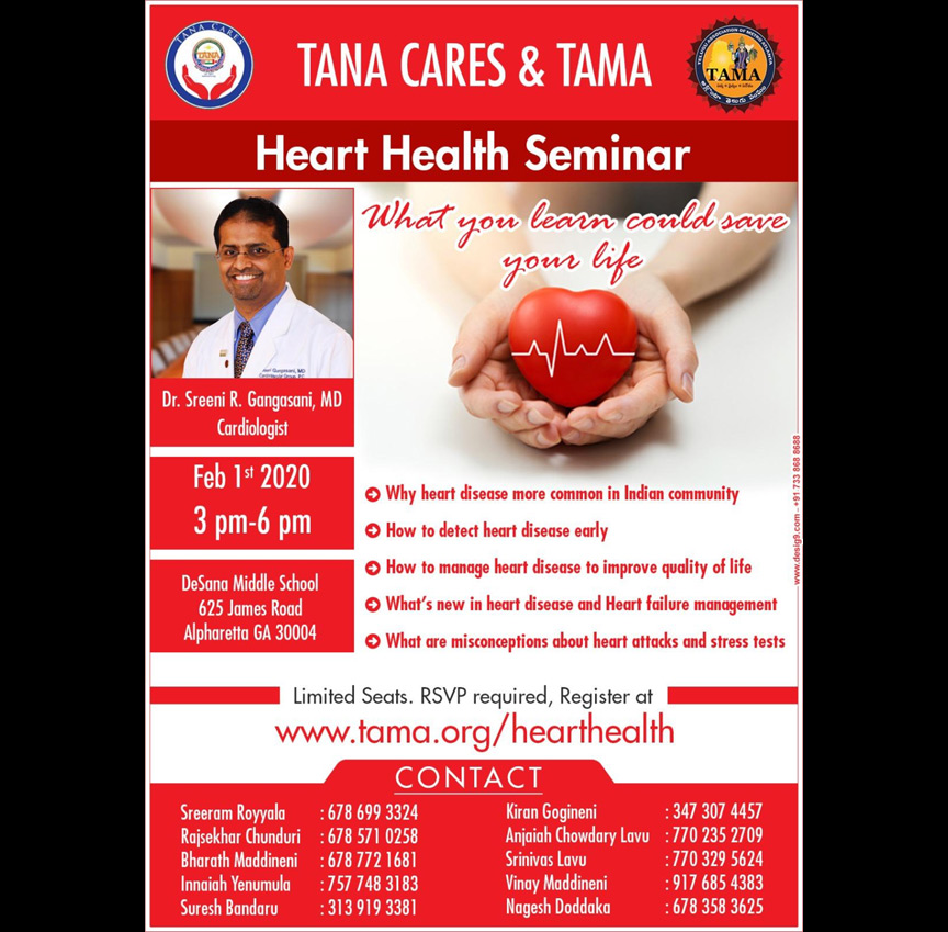 TANA Cares & TAMA is conducting Heart Health Seminar on Feb 1