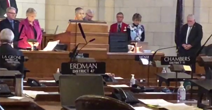 Hindu prayer in Nebraska Speaker Chamber