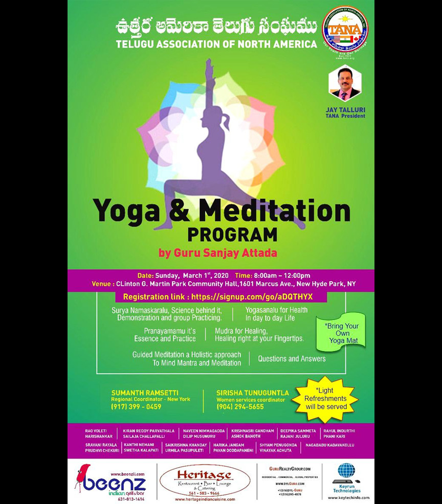 TANA Invitation- YOGA & MEDITATION Work Shop on Mar 1