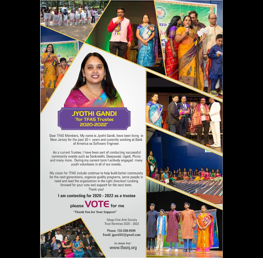 Jyothi Gandi for TFAS Trustee – Elections 2020-2022