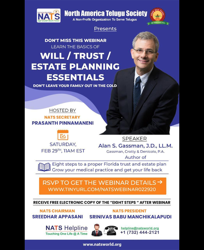NATS Webinar on WILL/TRUST/ESTATE Planning on Feb 29