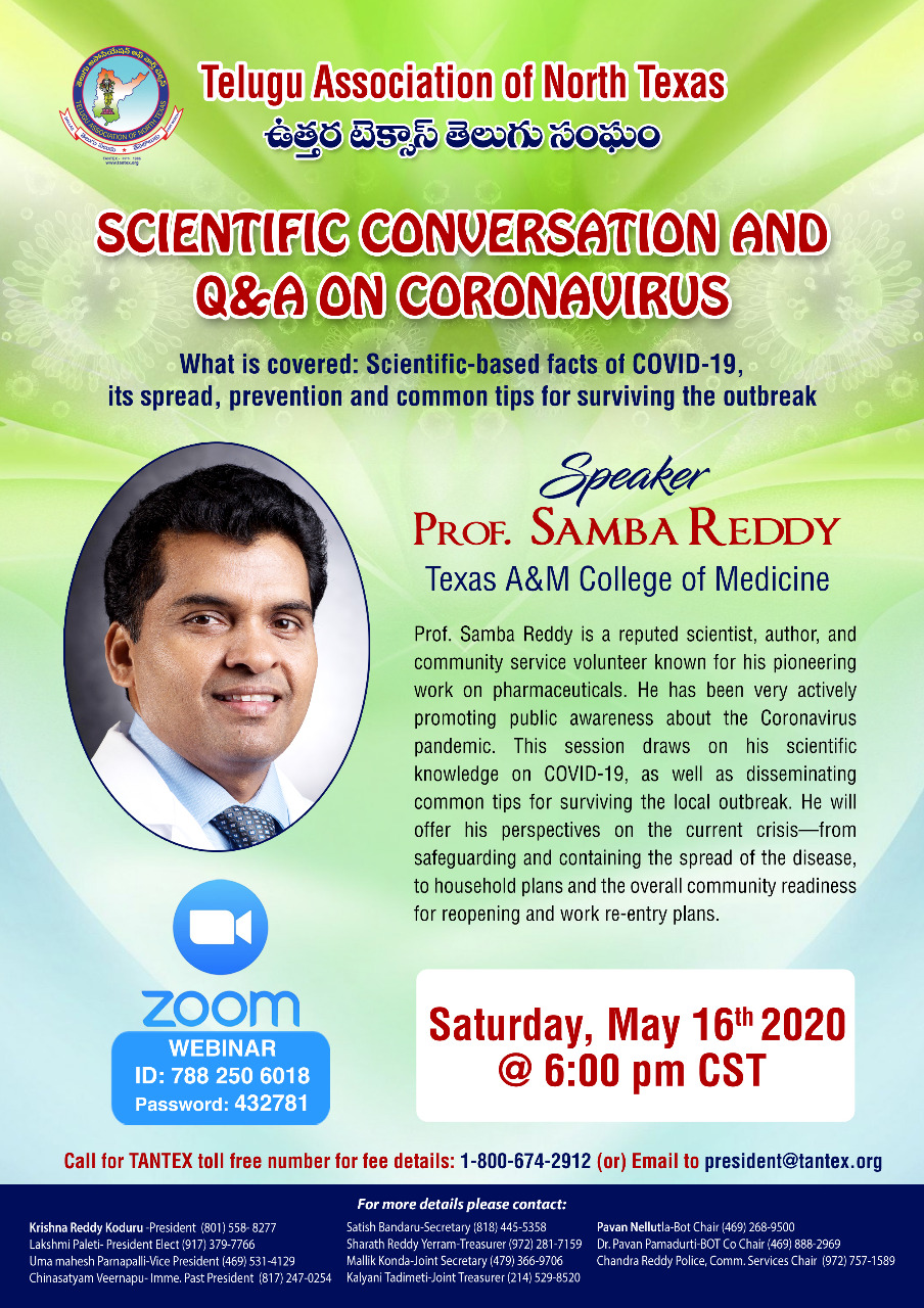 TANTEX Scientific Conversation and Q&A Session on Coronavirus TANTEX Scientific Conversation and Q&A Session on Coronavirus