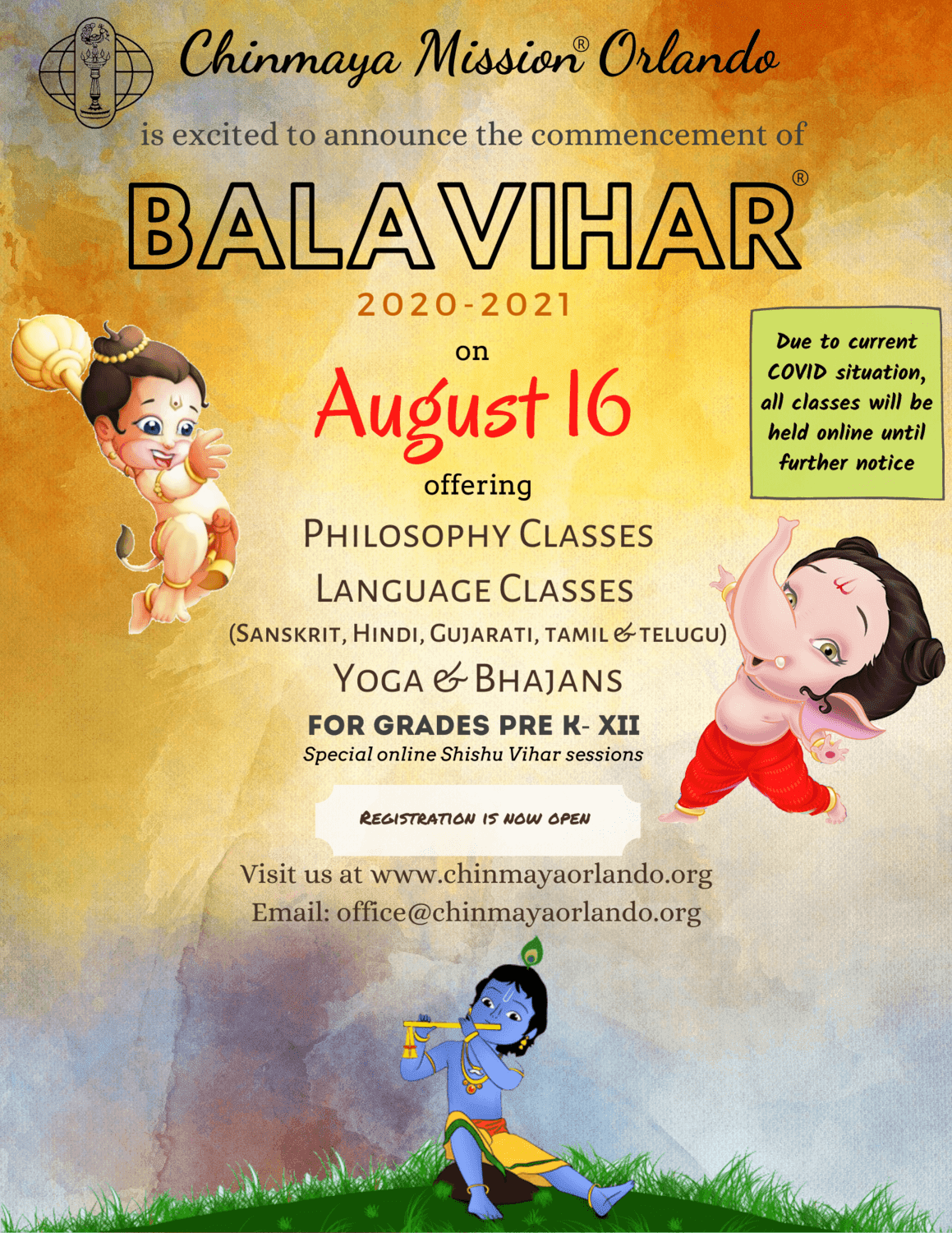 Telugu Association of Greater Orlando Bala Vihar Classes 2020-2021