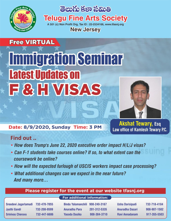 TFAS NJ Free Virtual Immigration Seminar on Aug 9