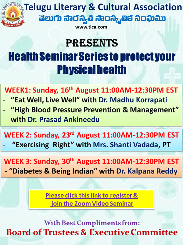TLCA presents 3 Week Health Seminar Series to protect your Physical Health