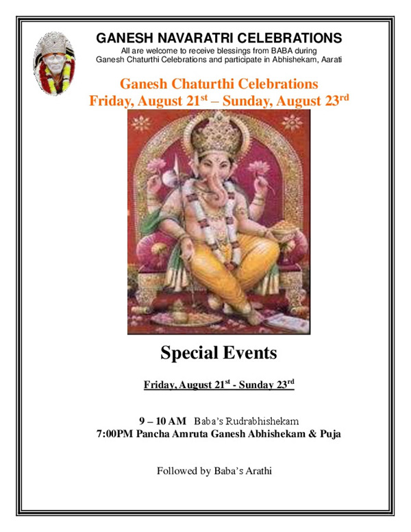 Ganesh Chaturthi Celebrations on Aug 21