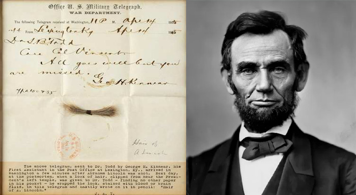 అమ్మకానికి లింకన్ ముంగురులు, టెలిగ్రాం లేఖ