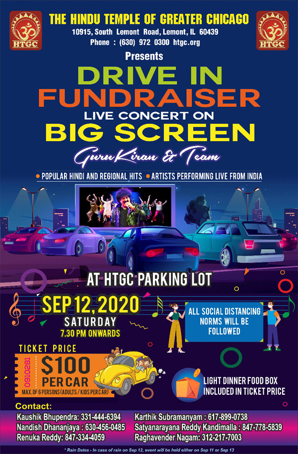 HTGC Presents Drive in Fundraiser Live Concert on Big Screen Guru Kiran & Team