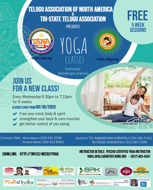 TANA & TTA Presents Yoga Classes by Certified Yoga Instructor