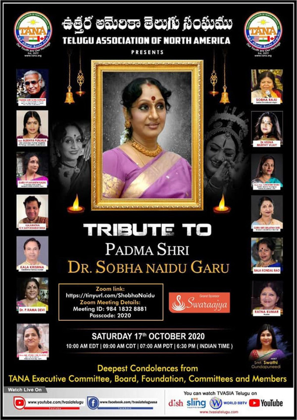 TANA Tribute to Padmasri Dr Shobha Naidu