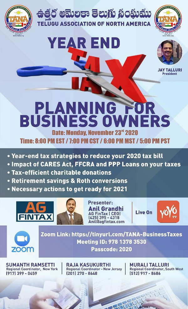 TANA – Webinar on Year End Tax Filing by Finance Controller Anil Grandhi