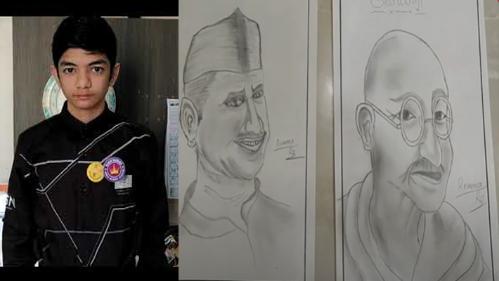 26 సెకన్లలో మహాత్ముని బొమ్మ వేసి.. ప్రపంచ రికార్డు