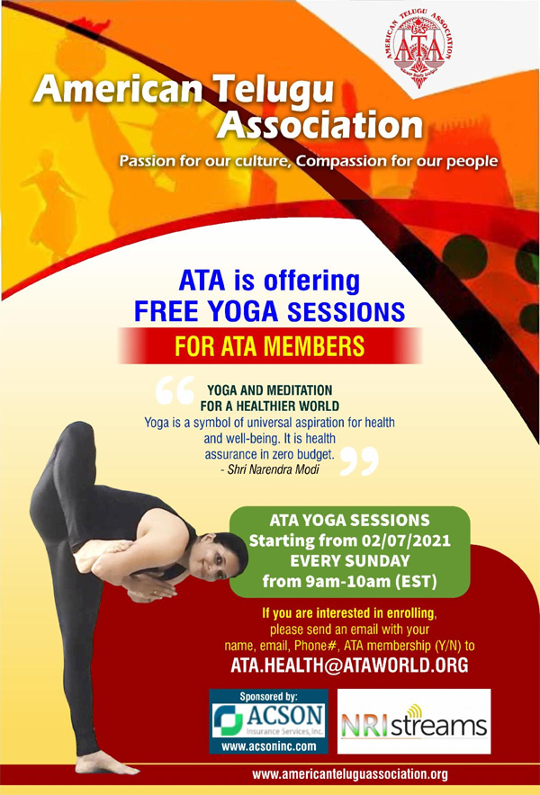 ATA is Offering Free Yoga Sessions every Sunday from 02/07/2021