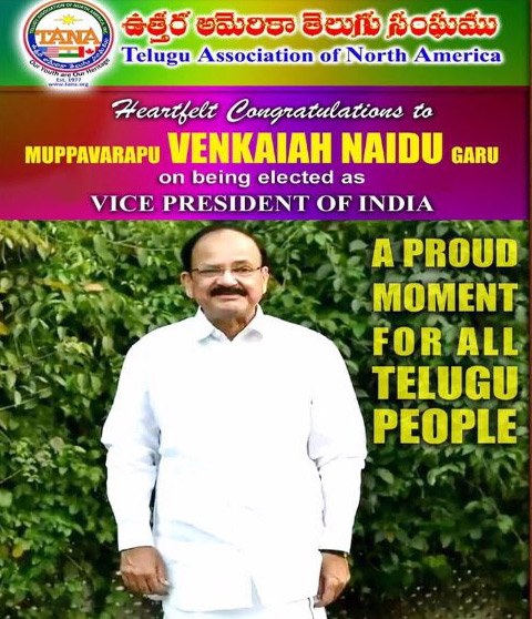 TANA Congratulates to Venkaiah Naidu, Vice President