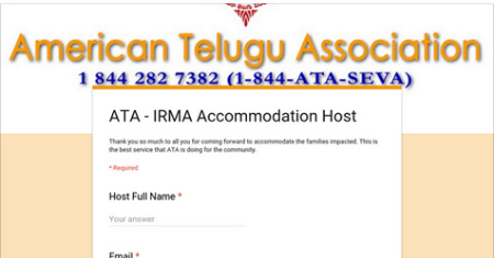 ఇర్మా తుఫాను ముంచుకొస్తున్న నేపథ్యంలో ఆటా ముందస్తు సహాయ సహకారాలు