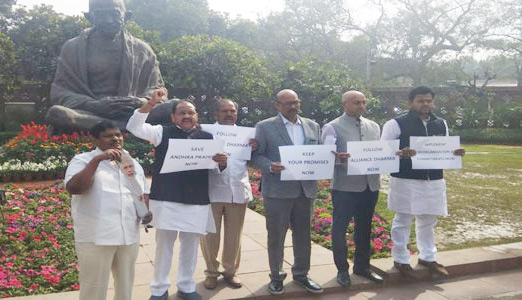 పార్లమెంటులో తెలుగుదేశం ఎంపీల ఆందోళన