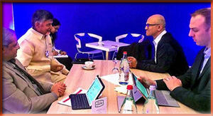Chandrababu Naidu Meets Satya Nadella In Davos 