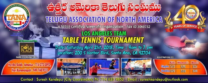 Tana Table Tennis Tournament Is On Apr 21st 2018 