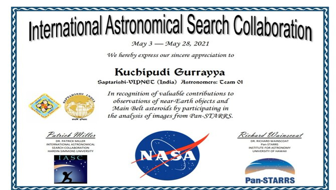 తూర్పుగోదావరి జిల్లా వాసికి.. నాసా అభినందనలు