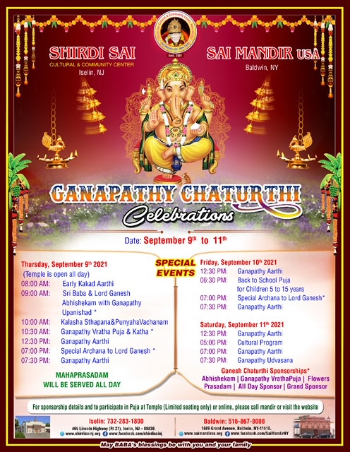 Sai Mandir, NY Ganesha Chaturthi Celebrations