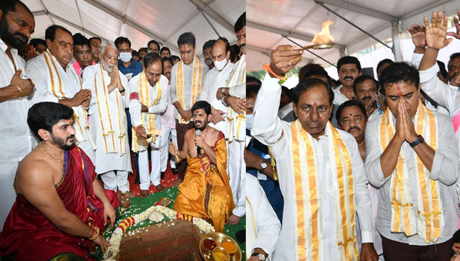 ఢిల్లీలో తెలంగాణ భవన్ కు సీఎం కేసీఆర్ భూమిపూజ