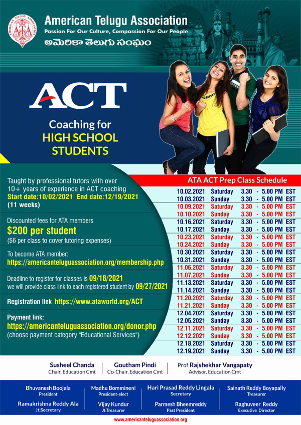 ACT coaching for high school students starting from Oct 2