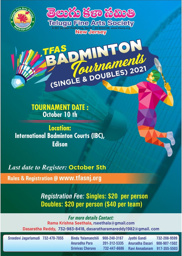 TFAS Badminton Tournaments 2021