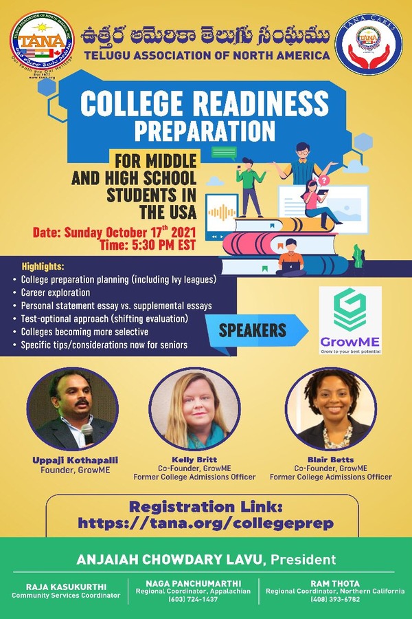 TANA in Association with GrowME is conducting College Readiness Webinar