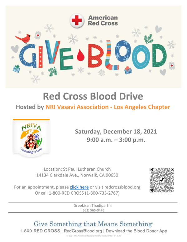 NATS Supported Event: Red Cross Blood Drive in LA on Dec 18