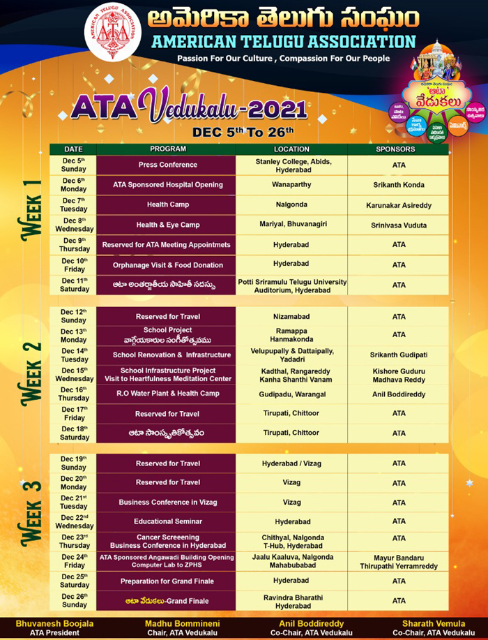 డిసెంబర్‌ 5 నుంచి ఆటా వేడుకలు…కార్యక్రమాల వివరాలు 