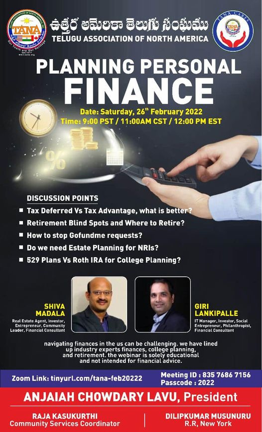 TANA – Planning for Personal Finance on Feb 26