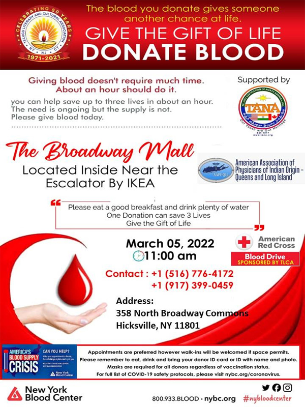 TLCA -TANA-AAPI Blood Drive on March 5