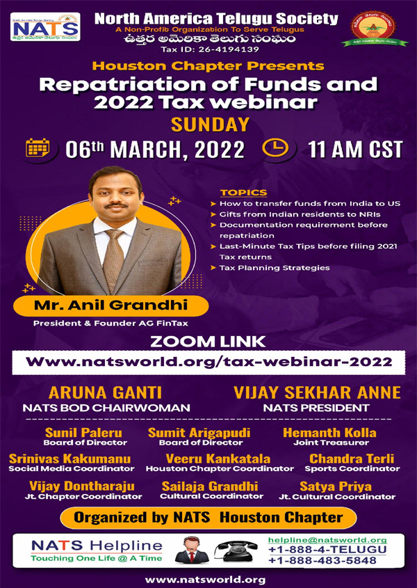 NATS Event – Repatriation of Funds and 2022 Tax Webinar on March 6