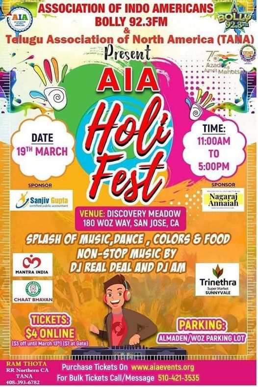 TANA Present AIA Holi Fest on March 19th