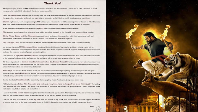 రామ్! నువ్ లేకపోతే ఈ భీమ్ కూడా లేడు : ఎన్టీఆర్ భావోద్వేగ లెటర్ నోట్