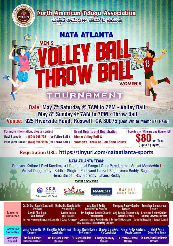 NATA Atlanta Volley Ball & Throw Ball Tournament on May 7th & 8th