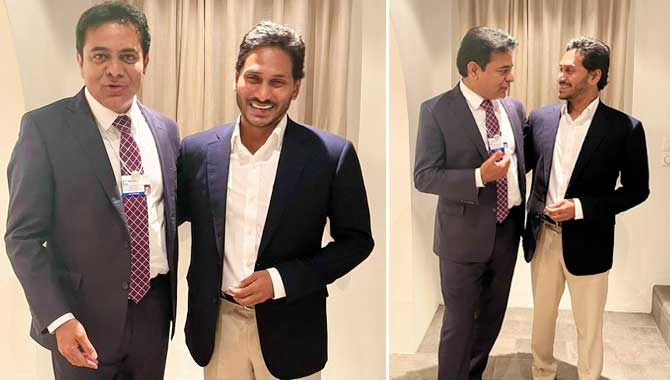 దావోస్ లో సీఎం వైఎస్ జగన్తో మంత్రి కేటీఆర్ భేటీ