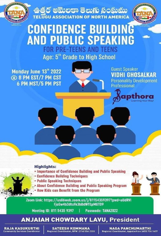 TANA is organizing Confidence Building & Public Speaking Webinar
