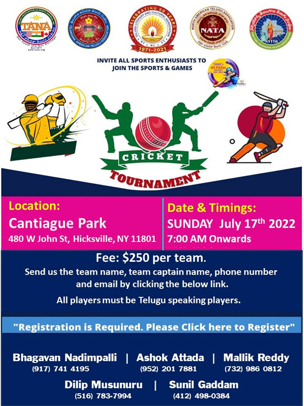 Invitation to register for CRICKET Tournament