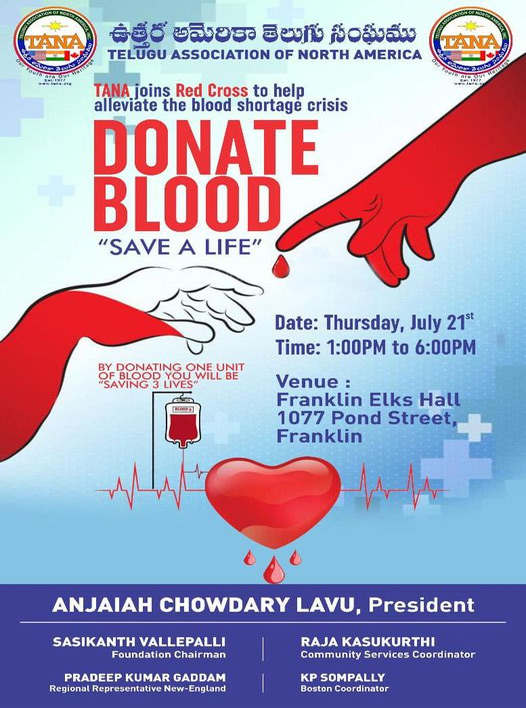 TANA – Donate Blood Event on July 21