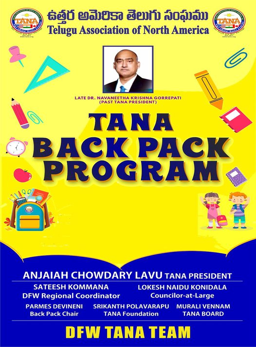 TANA Back Pack Program for Needy Children in DFW